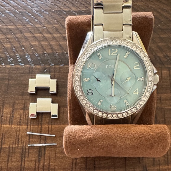 Fossil Silver Watch with Light Blue Face and Crystal Bezel - Picture 4 of 4